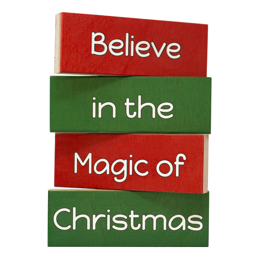 JennyGems Christmas Decorations Tiered Tray Decor, 4 Pieces Wooden Mini Christmas Blocks, Believe in the Magic of Christmas Wood Signs, Christmas Decor, Holiday Decor, Christmas Farmhouse Decorations