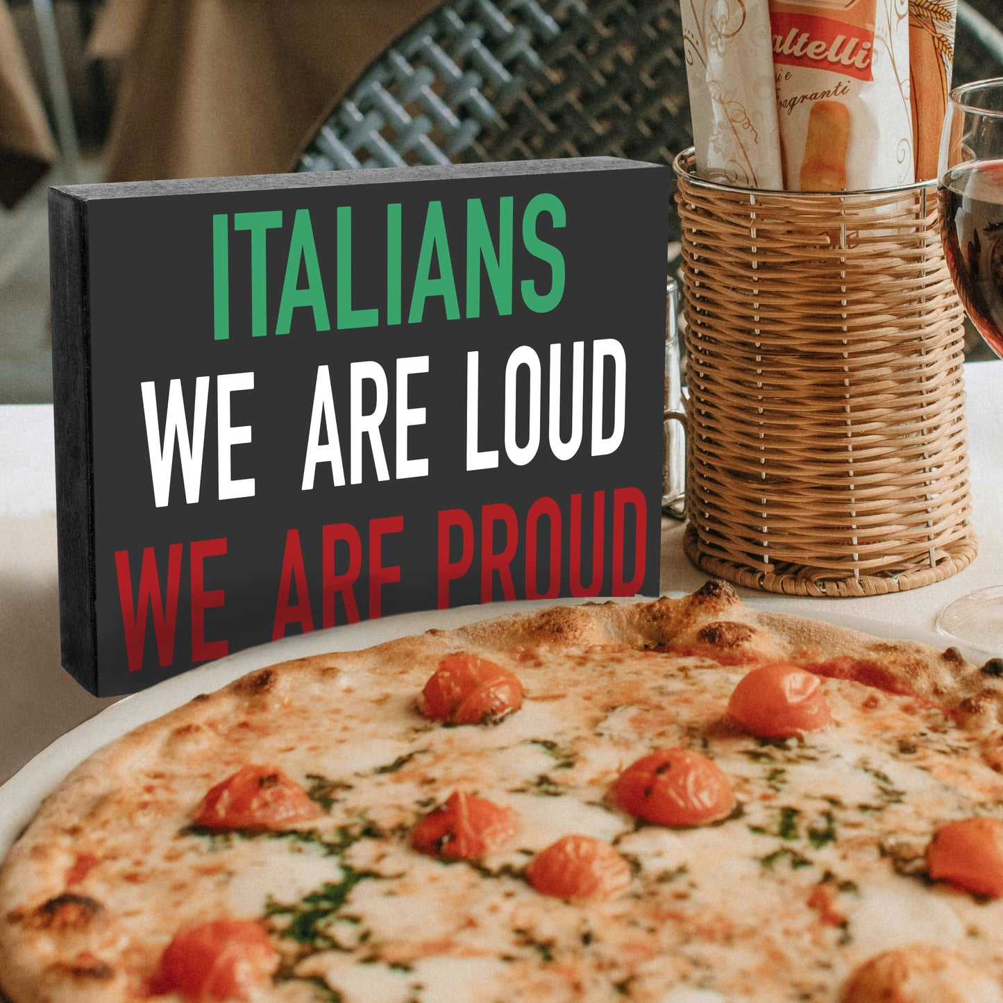 JennyGems Italian Pride Wood Shelf and Wall Hanging Sign, Italians We are Loud We are Proud Gift Sign, 8x6, Funny Home Decor for Kitchen Living Room