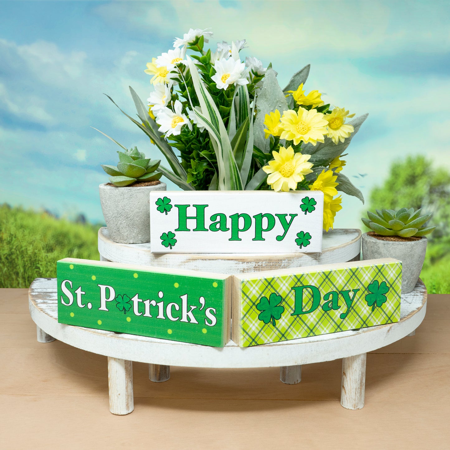 JennyGems St Patricks Day Decorations, Happy St. Patrick's Day, St Patricks Day Tiered Tray Decor, Irish Decor, 3 Piece Wooden Block Set, Irish Gifts