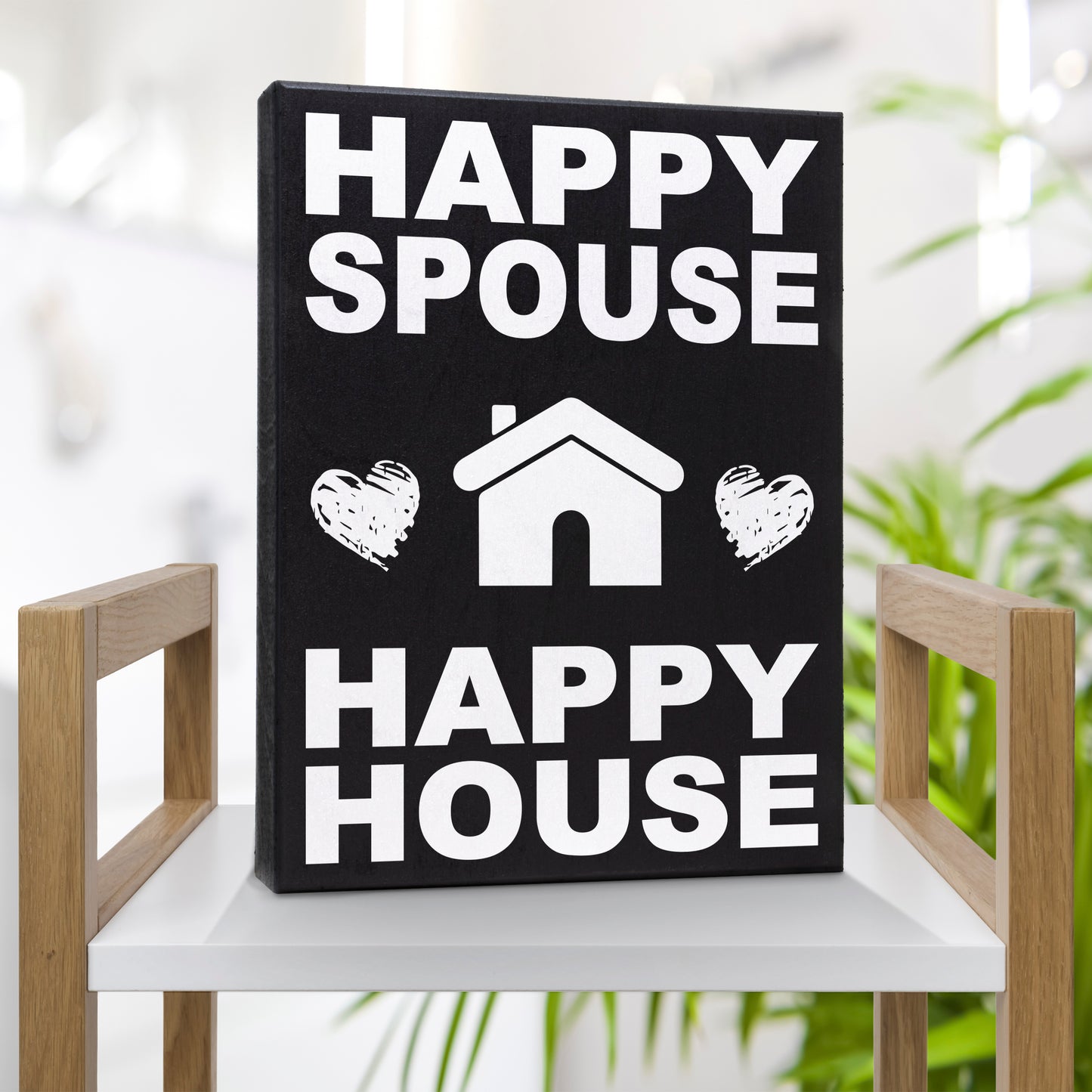 JennyGems Happy Spouse Happy House Wooden Wife Quote Saying Box Sign, Meaningful Gift for Husband, Significant Other, or Wife, Funny Decor, Wedding Gift, Shelf Knick Knacks