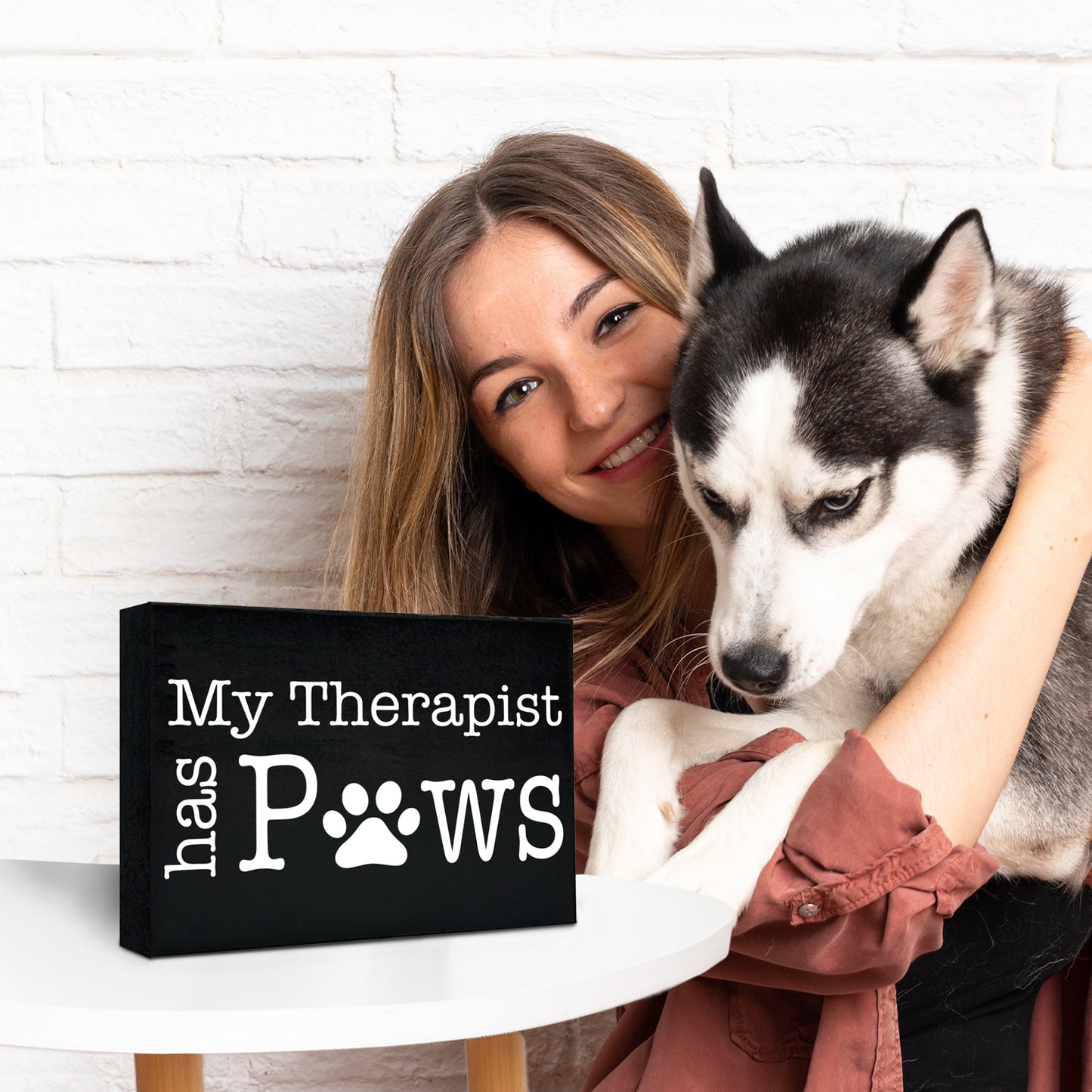 My Therapist Has Paws Wooden Sign