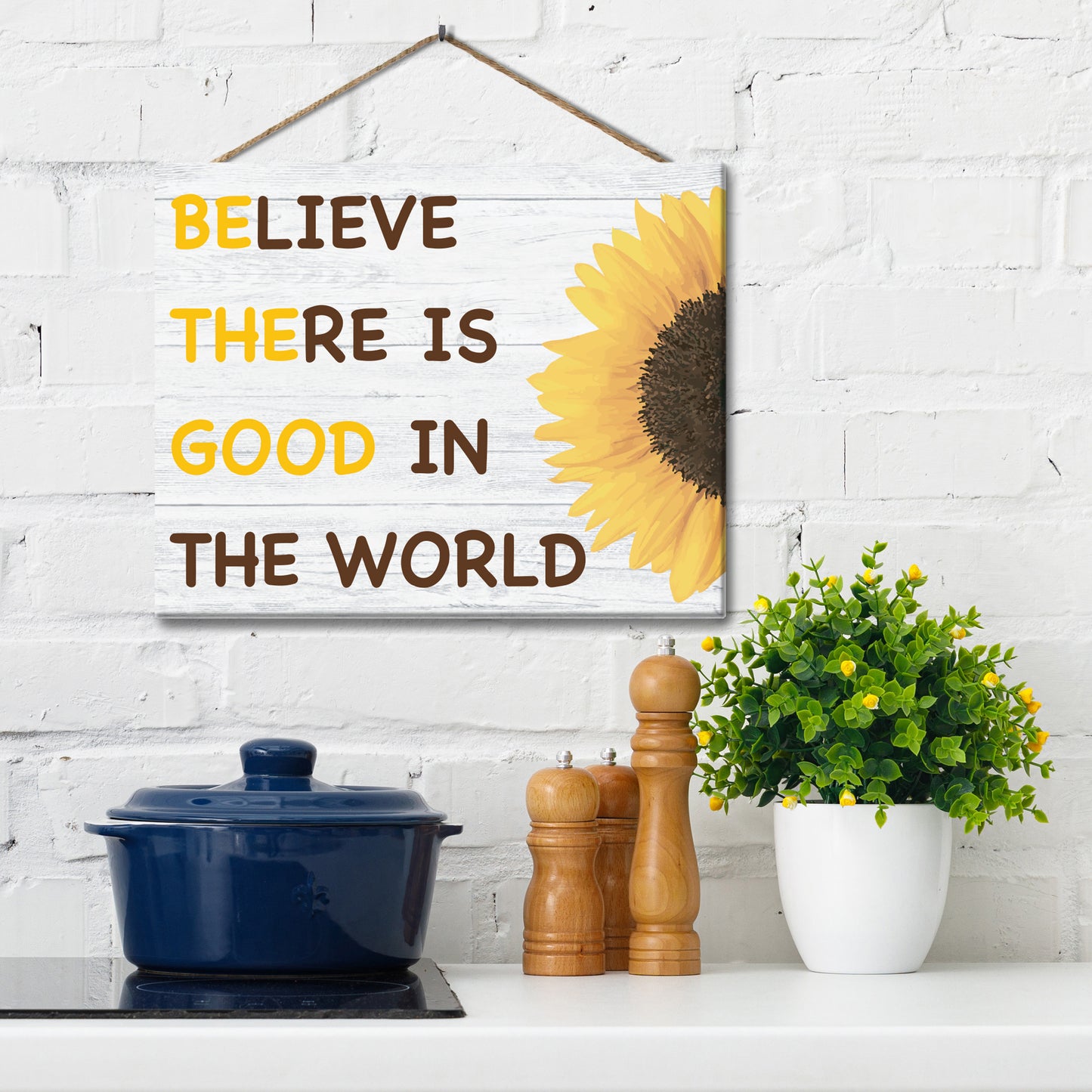 JennyGems Believe There is Good in The World, Be The Good, Positive Inspirational Sign, Sunflower Decor, Farmhouse Modern