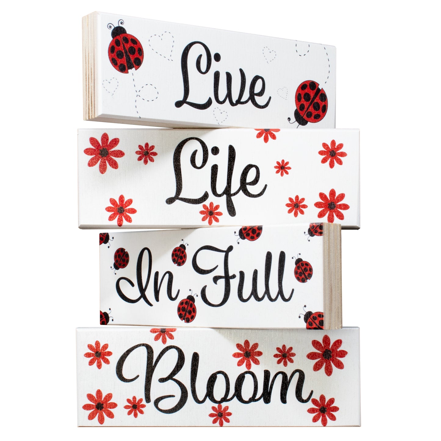 JennyGems Spring Decor Farmhouse Signs, Ladybug Tiered Tray and Tabletop Centerpiece Shelf or Mantel Decorations for Spring, Made in USA