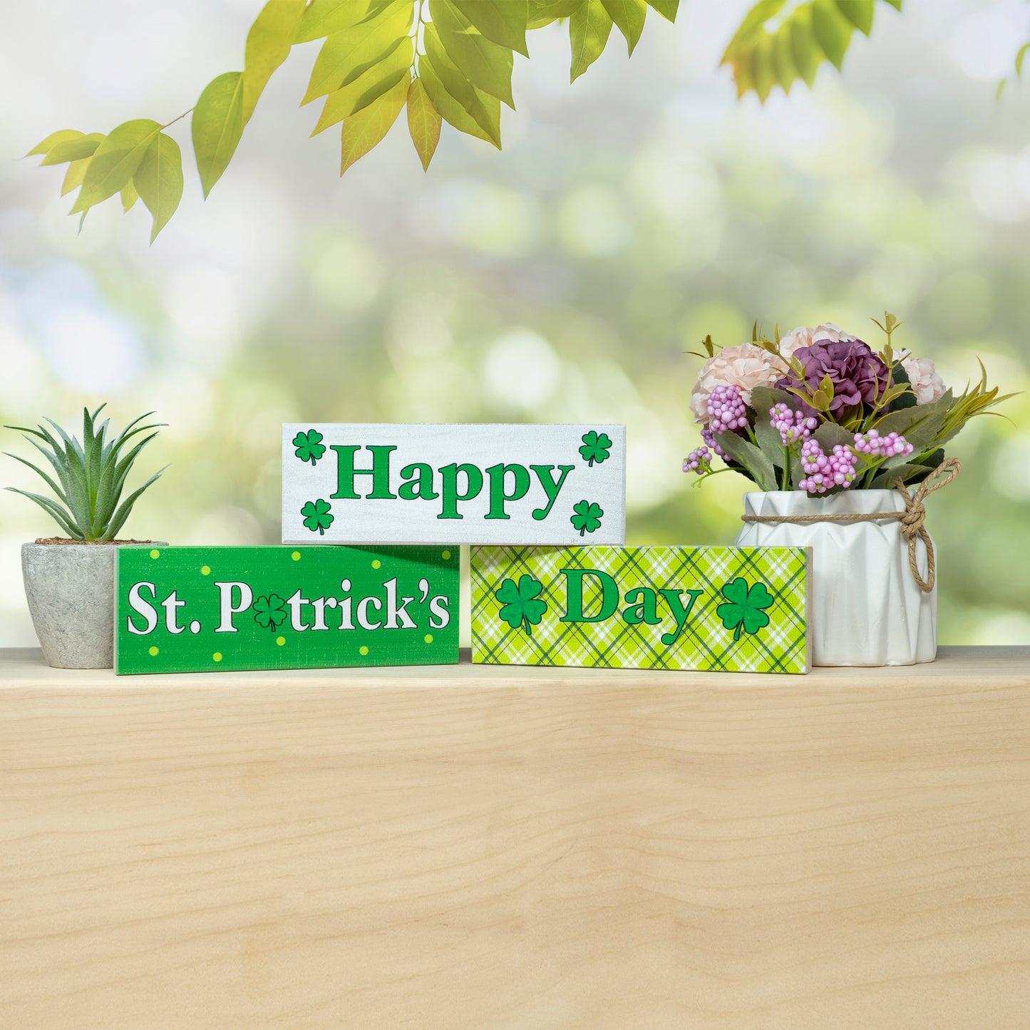 JennyGems St Patricks Day Decorations, Happy St. Patrick's Day, St Patricks Day Tiered Tray Decor, Irish Decor, 3 Piece Wooden Block Set, Irish Gifts