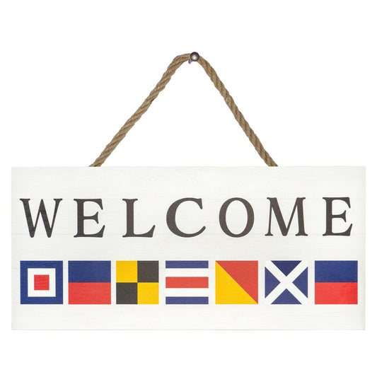 JennyGems Coastal Welcome Sign for Front Door, Front Door Decor Porch Decorations, Hanging Wooden Welcome Door Sign Nautical Decor Beach Decor, Nautical Maritime Flags Decorations