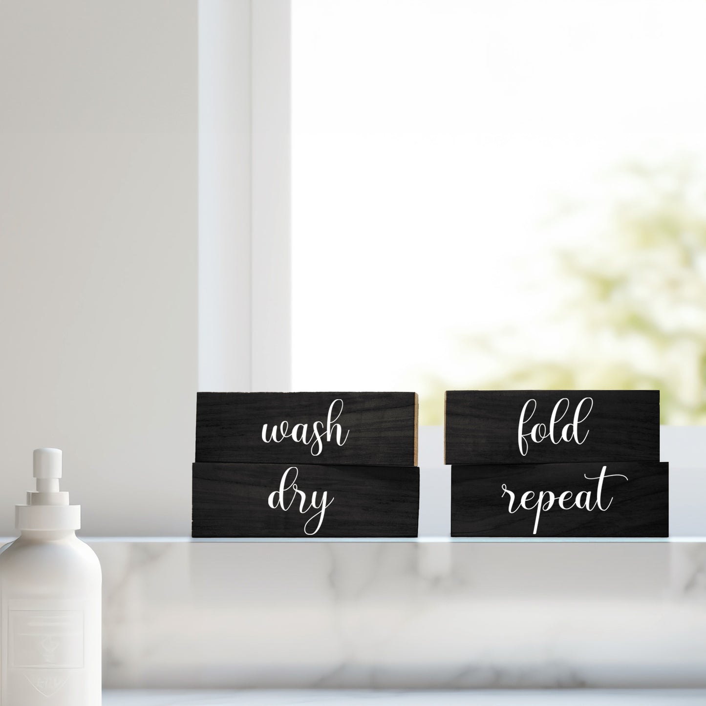 JennyGems Laundry Signs, Wash Dry Fold Repeat Set Of 4 Wooden Blocks, Farmhouse Laundry Room Decor, Made in USA