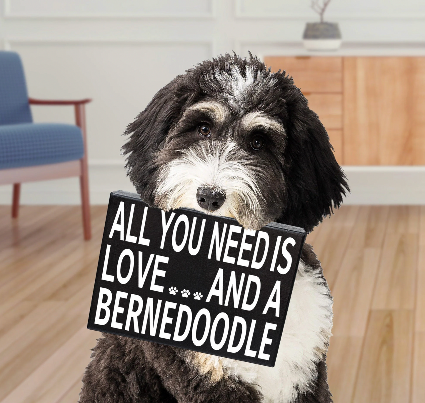 All You Need is Love and a Bernedoodle Sign – Funny Bernedoodle Decor, Dog Lover Gift , Wooden Wall Art