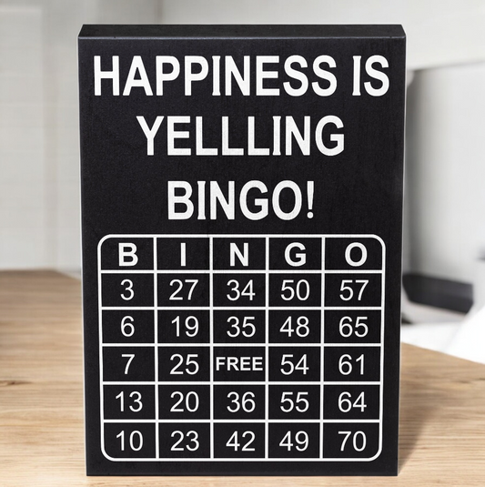 Bingo Lover Gifts - Cute Bingo Sign for Game Night, Happiness is Yelling Bingo, Perfect Grandma & Mom Gift, Bingo Queen Decor