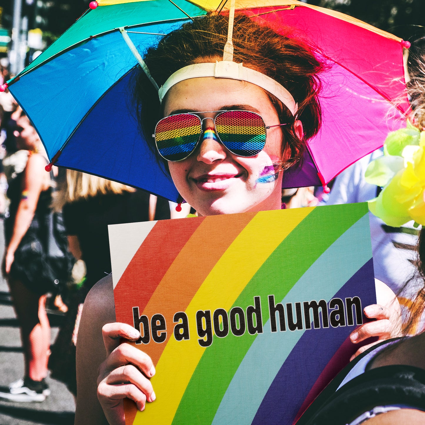 JennyGems Be a Good Human, Rainbow Pride Decorations, Gay Pride Sign, Welcome Hanging Sign Gay LGBT LGBTQ Pride, 10x12 Inch Wood Sign, Inclusive, Gay and Lesbian Gifts, Love is Love