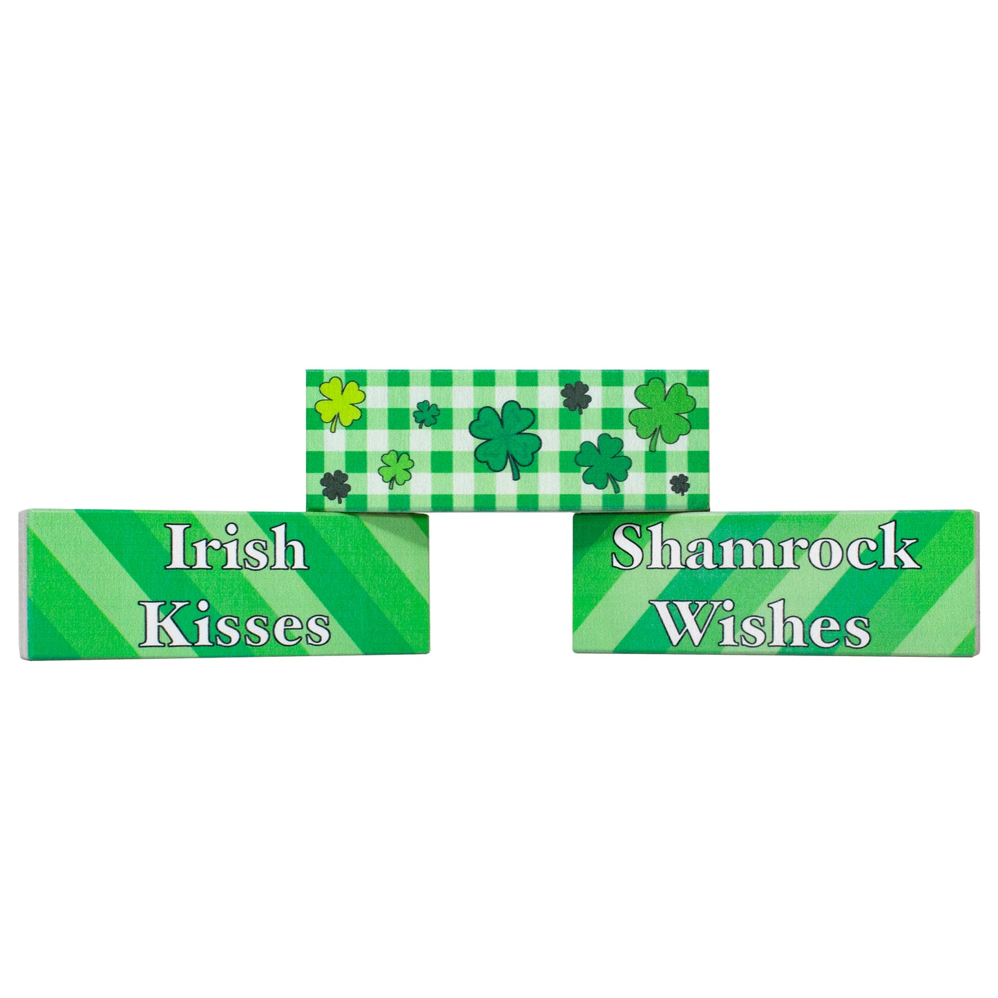 JennyGems St Patricks Day Decorations, Irish Kisses Shamrock Wishes, St Patricks Day Tiered Tray Decor, 3 Piece Wooden Block Set, Irish Gifts