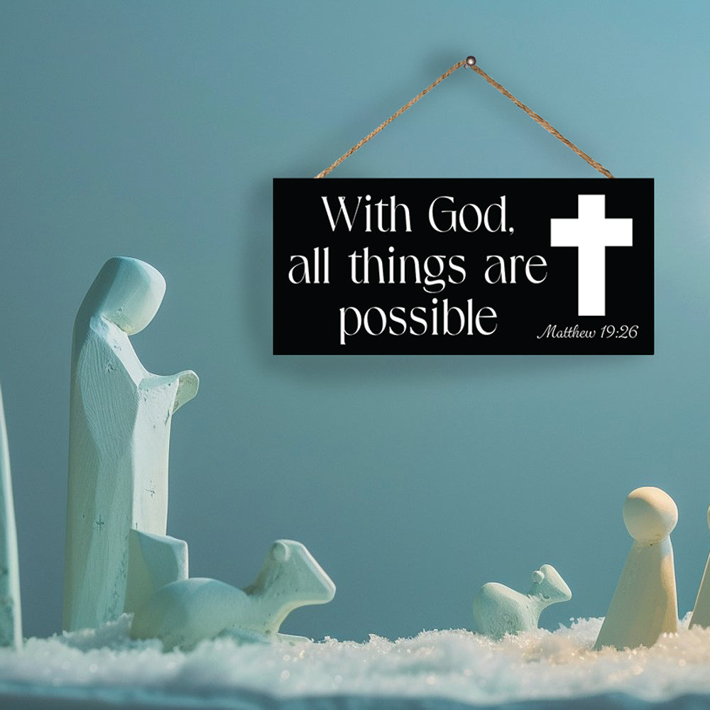 JennyGems With God All Things Are Possible Inspirational Bible Verse Decor, Faith-Based Christian Home Decoration, Scripture Wall Art