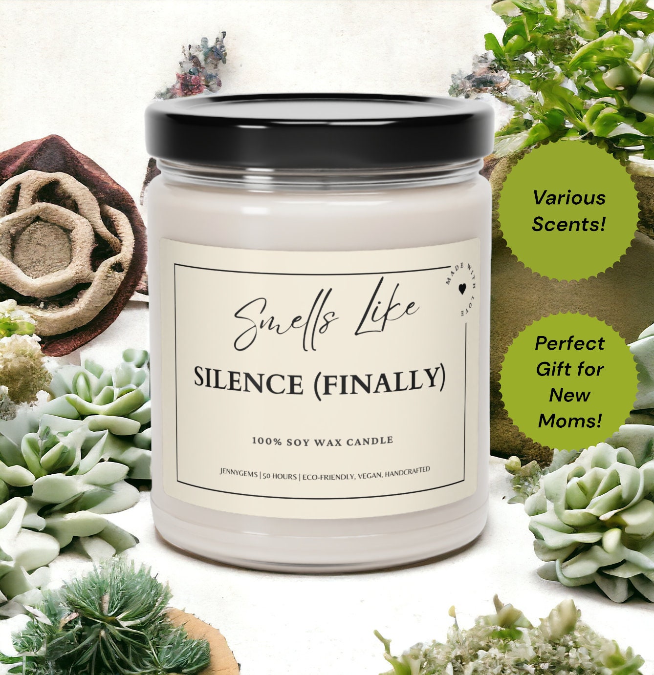 Silence Finally’ Aromatherapy Candle – Funny New Mom Gift, Baby Shower, Pregnancy Relaxation Candle