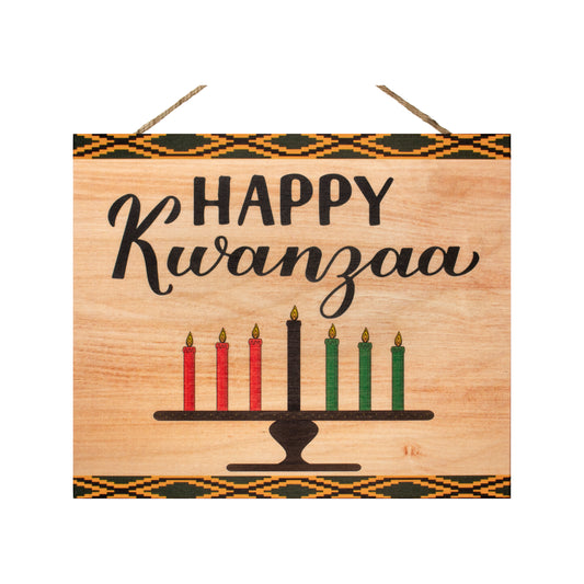 Happy Kwanzaa Wooden Sign – 10x12 Inch Kinara Design, Wall & Door Decor, Kwanzaa Decoration, Made in USA