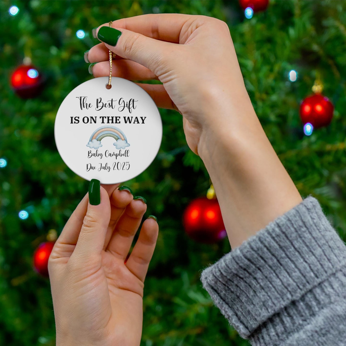 Personalized Pregnancy Announcement with Name and Date, Best Gift is On the Way Ornament, Baby Announcement Expecting Parents Gender Reveal