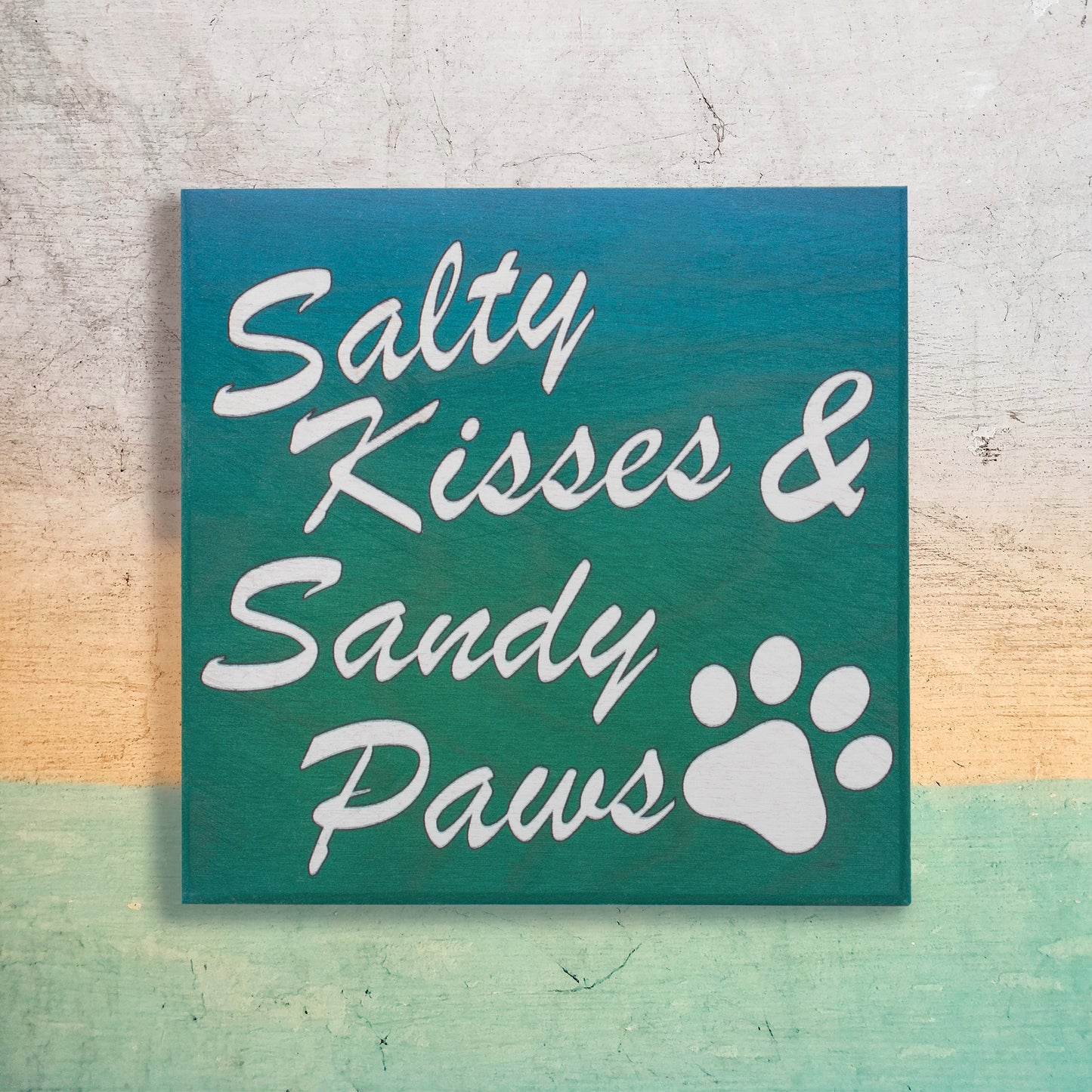 JennyGems Beach Decor, Salty Kisses Sandy Paws 5.5" Square American Made Wood Sign, Coastal Dog Decor, Beach House Sign, Dog Plaque, Home Decor