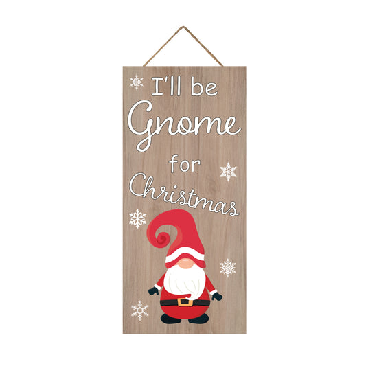 JennyGems Christmas Decor, Gnome Christmas Decorations, I'll Be Gnome for Christmas, 6x13 Inch Wood Sign, Christmas Front Door Decorations Door Wreath Sign, Gnome Gifts, Cute Christmas Signs