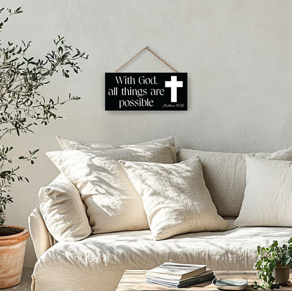 JennyGems With God All Things Are Possible Inspirational Bible Verse Decor, Faith-Based Christian Home Decoration, Scripture Wall Art