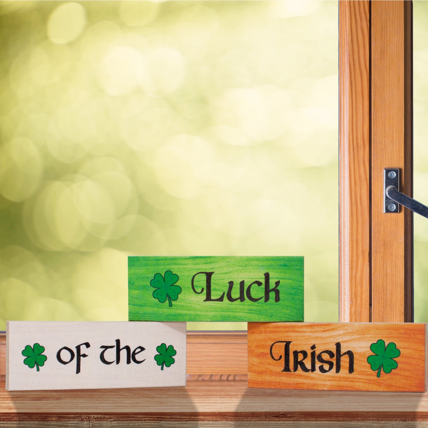 JennyGems St Patricks Day Decorations Gift, Luck of the Irish Decor Set, Tiered Tray, Centerpiece, Mantel and Shelf Decoration Signs, Made in USA