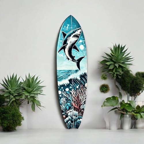 JennyGems Shark Surfboard Themed Ocean Weather Resistant Indoor Outdoor, 36 x 10 inches