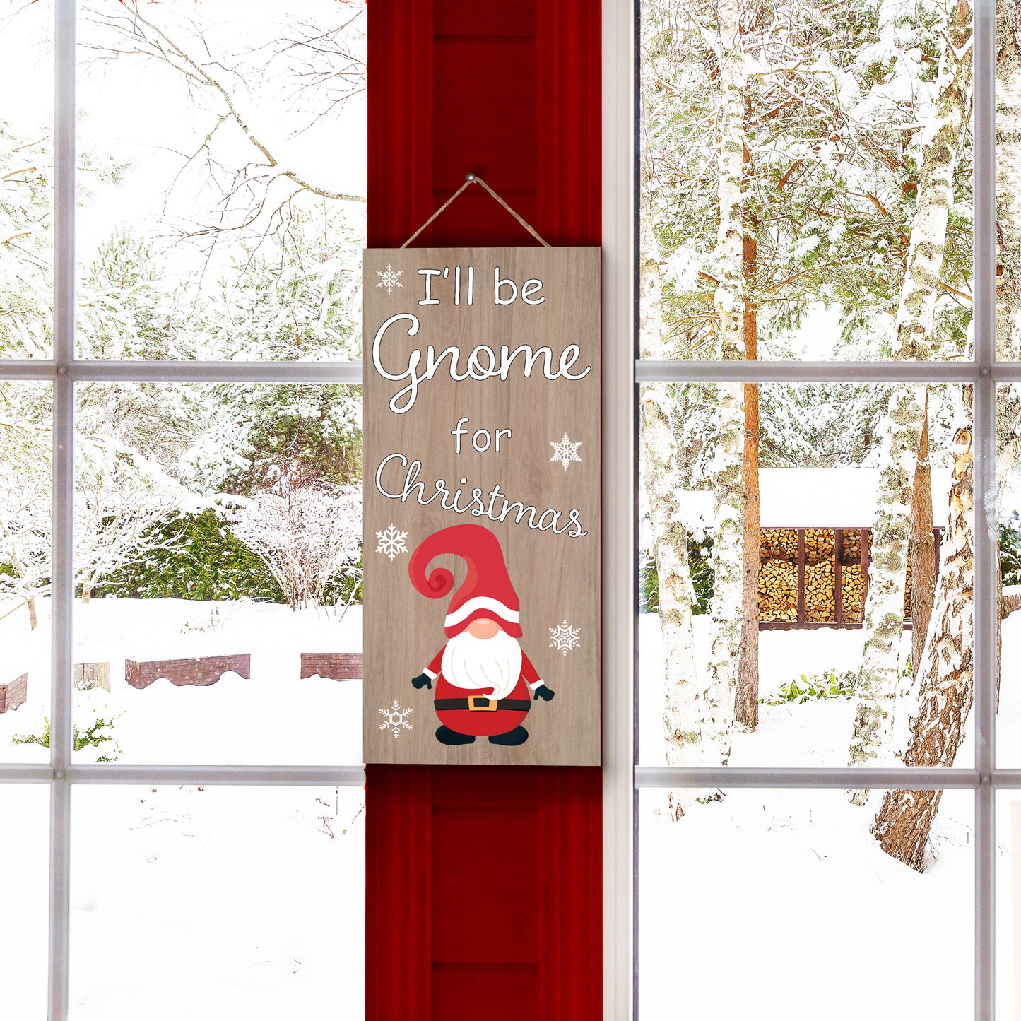 JennyGems Christmas Decor, Gnome Christmas Decorations, I'll Be Gnome for Christmas, 6x13 Inch Wood Sign, Christmas Front Door Decorations Door Wreath Sign, Gnome Gifts, Cute Christmas Signs