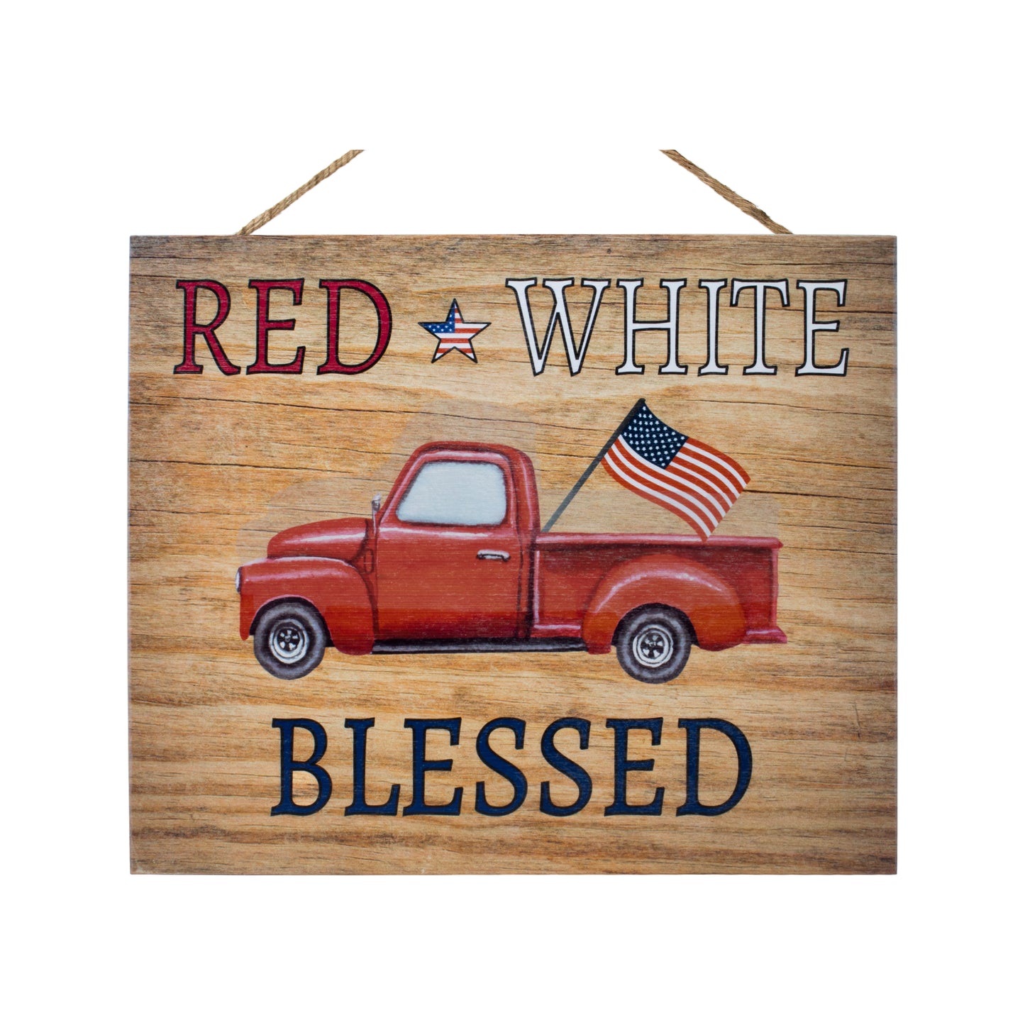 JennyGems - Red White and Blessed - Wooden Patriotic Sign - Red Truck Decor - 4th of July Plaque - Farmhouse Modern Decor - Wood Sign - Made in USA