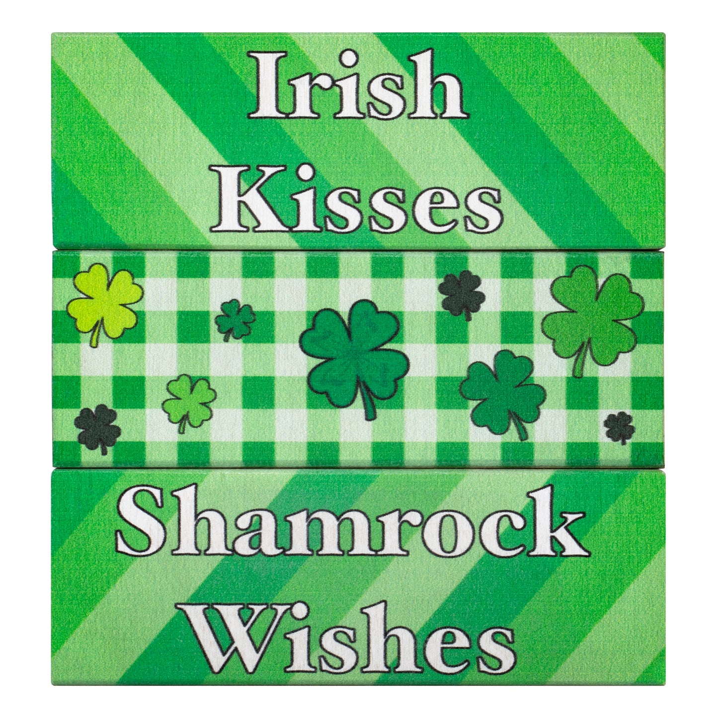 JennyGems St Patricks Day Decorations, Irish Kisses Shamrock Wishes, St Patricks Day Tiered Tray Decor, 3 Piece Wooden Block Set, Irish Gifts