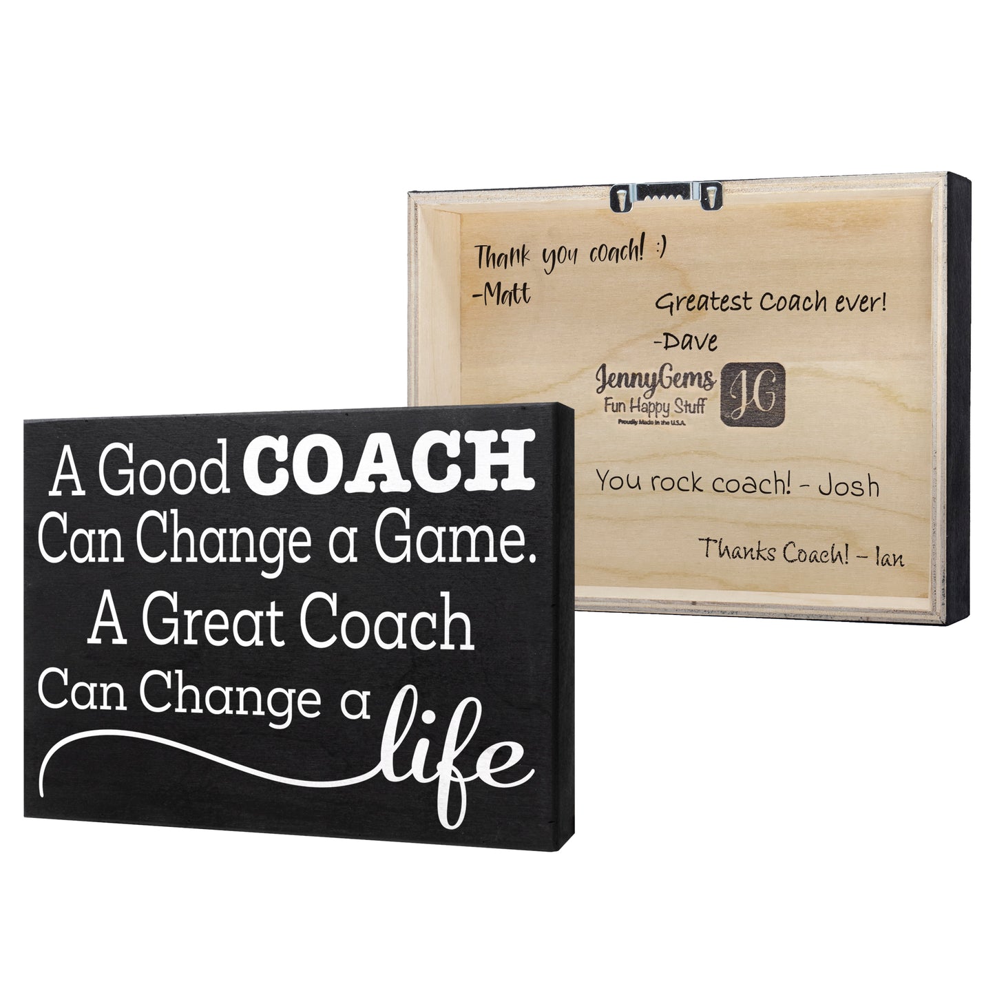 JennyGems A Good Coach Can Change a Game, A Great Coach Can Change a Life Wooden Sign - Meaningful Gift for Coach, Made in the USA