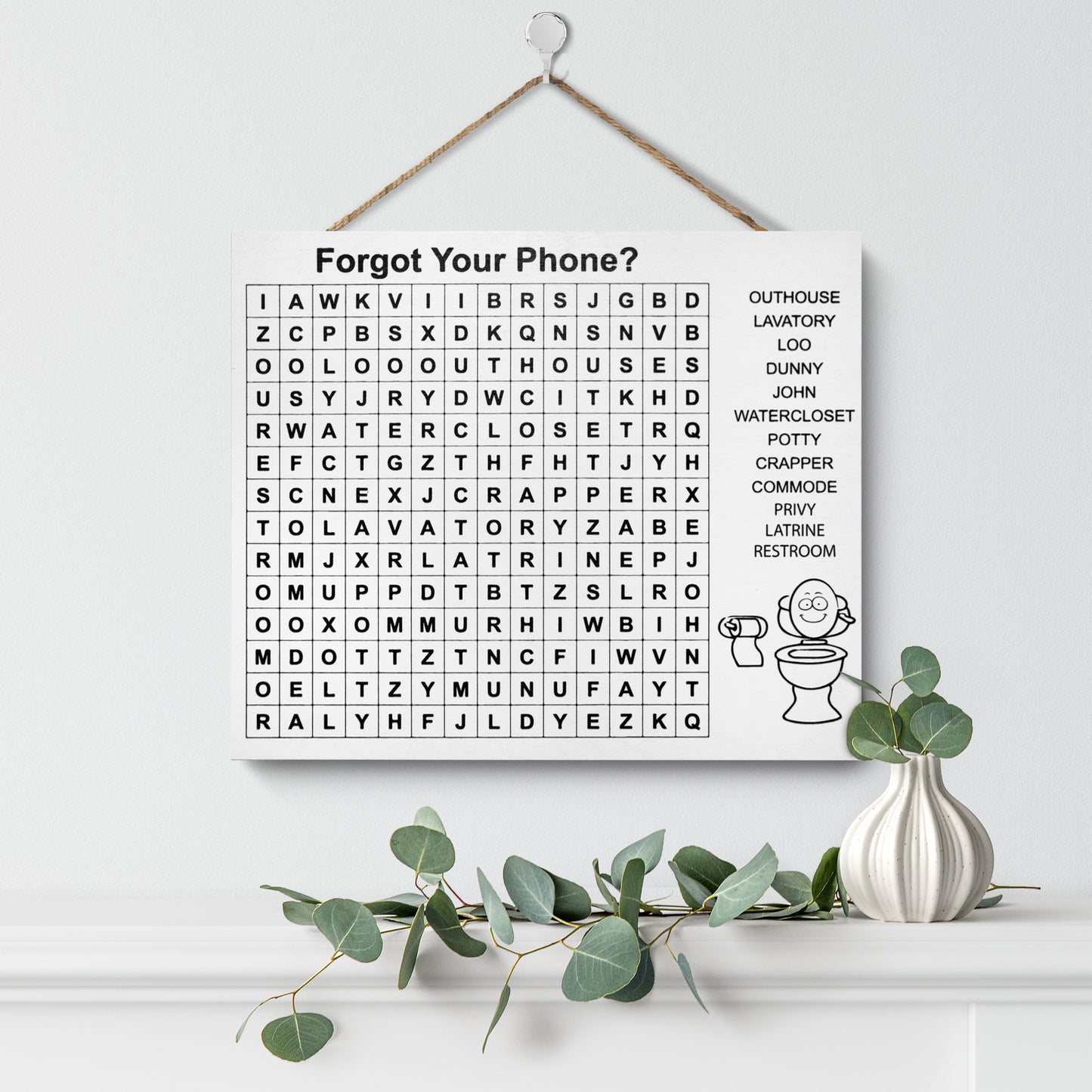 JennyGems Bathroom Accessories, Bathroom Wall Decor, Funny Bathroom Signs, Cute Bathroom Decor, Wood Sign, Forgot Your Phone Bathroom Word Search, 10x12 Inches, American Made