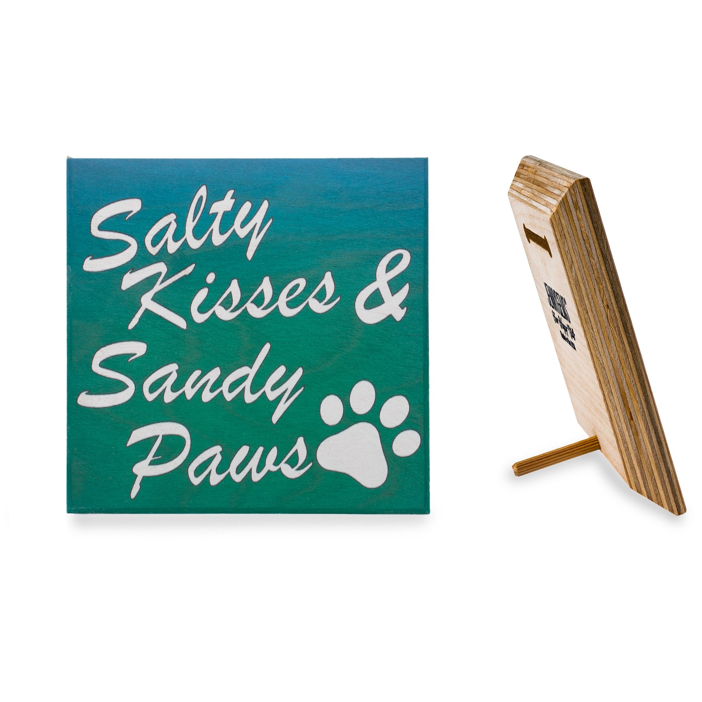 JennyGems Beach Decor, Salty Kisses Sandy Paws 5.5" Square American Made Wood Sign, Coastal Dog Decor, Beach House Sign, Dog Plaque, Home Decor