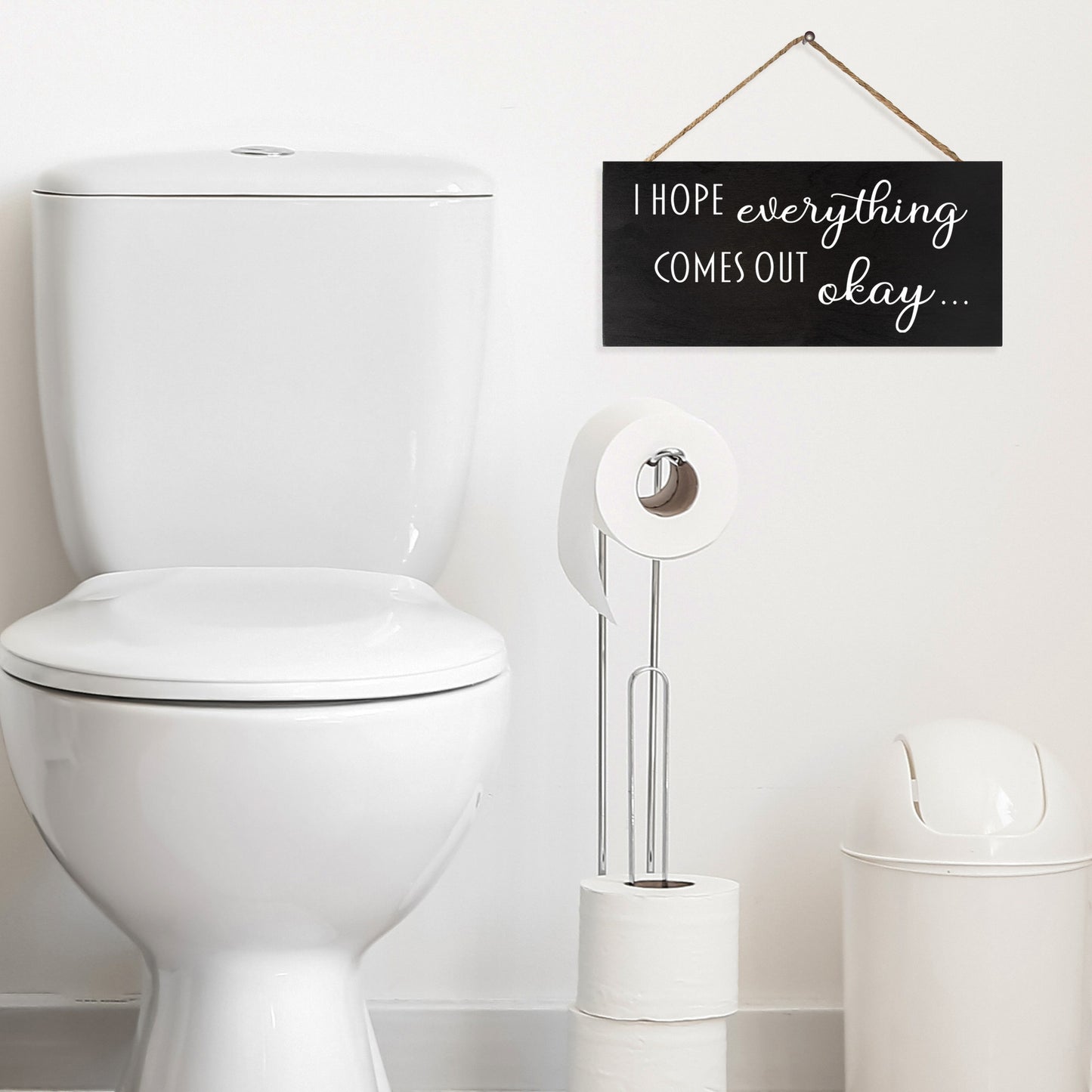 JennyGems Funny Bathroom Signs, I Hope Everything Comes Out Okay Wood Sign, Farmhouse Bathroom Decor, Bathroom Wall Art, Funny Bathroom Humor