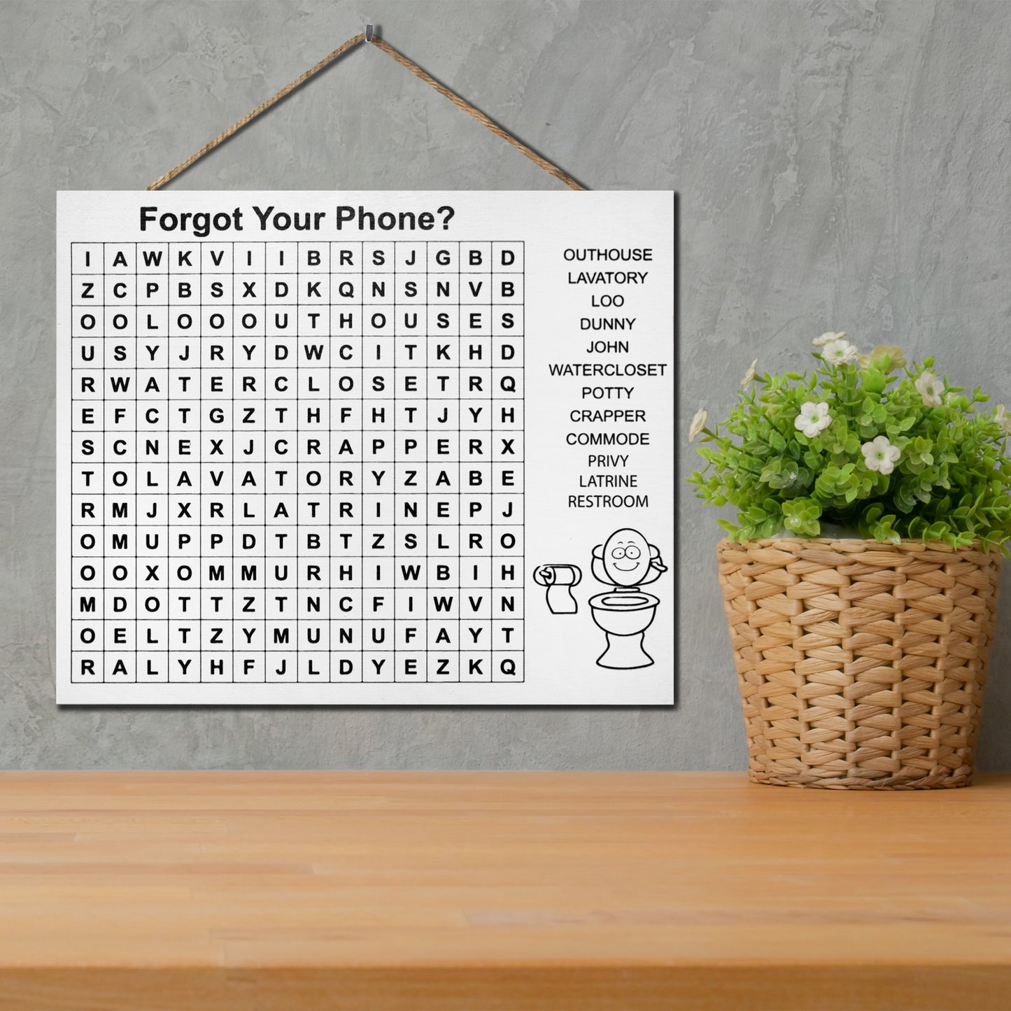 JennyGems Bathroom Accessories, Bathroom Wall Decor, Funny Bathroom Signs, Cute Bathroom Decor, Wood Sign, Forgot Your Phone Bathroom Word Search, 10x12 Inches, American Made