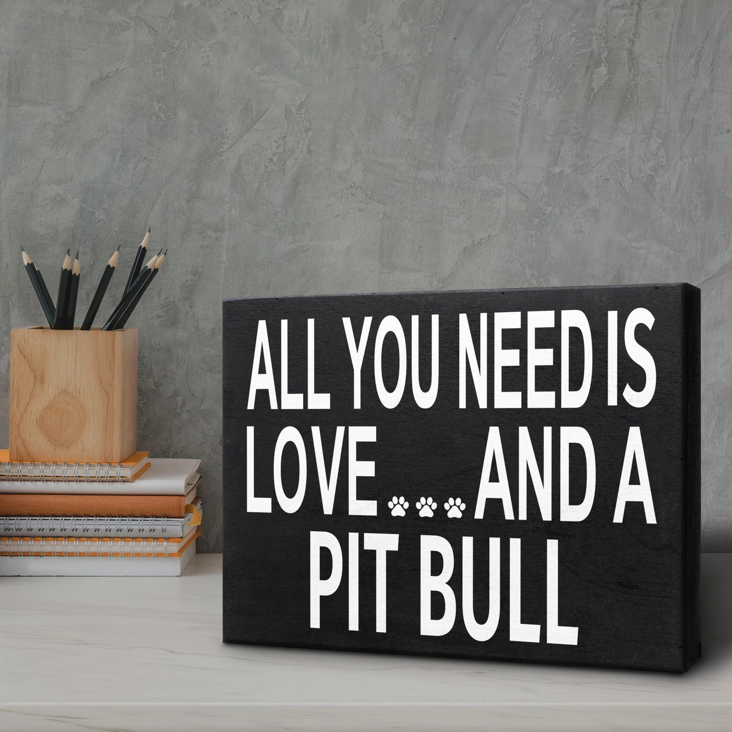 JennyGems All You Need Is Love And A Pit Bull Sign, 8x6 Inches, Pitbull Mom, Pit Bull Gifts, Pitbull Decor and Wall Hanging, American Made