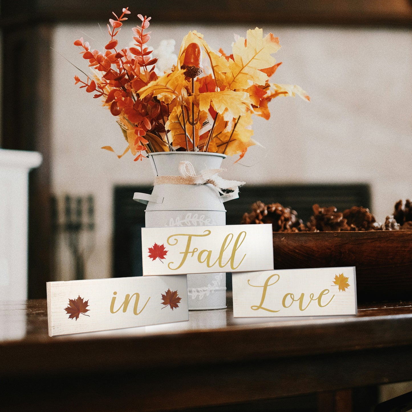 JennyGems Fall in Love Wood Blocks Signs, Fall Decor, Fall Tiered Tray Decor, Fall Mantel Decorations, Tabletop Fall Decorations, Mini Fall Decor, Fall Bridal Shower, Fall Wedding, USA Made