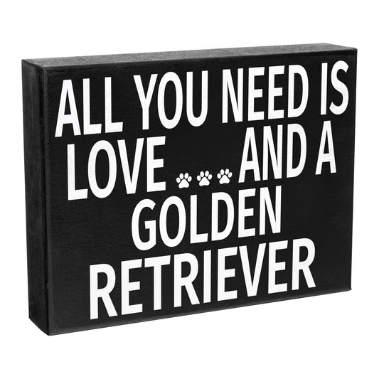 JennyGems All You Need is Love and a Golden Retriever, Wood Sign, Box Sign, Golden Retriever Gifts