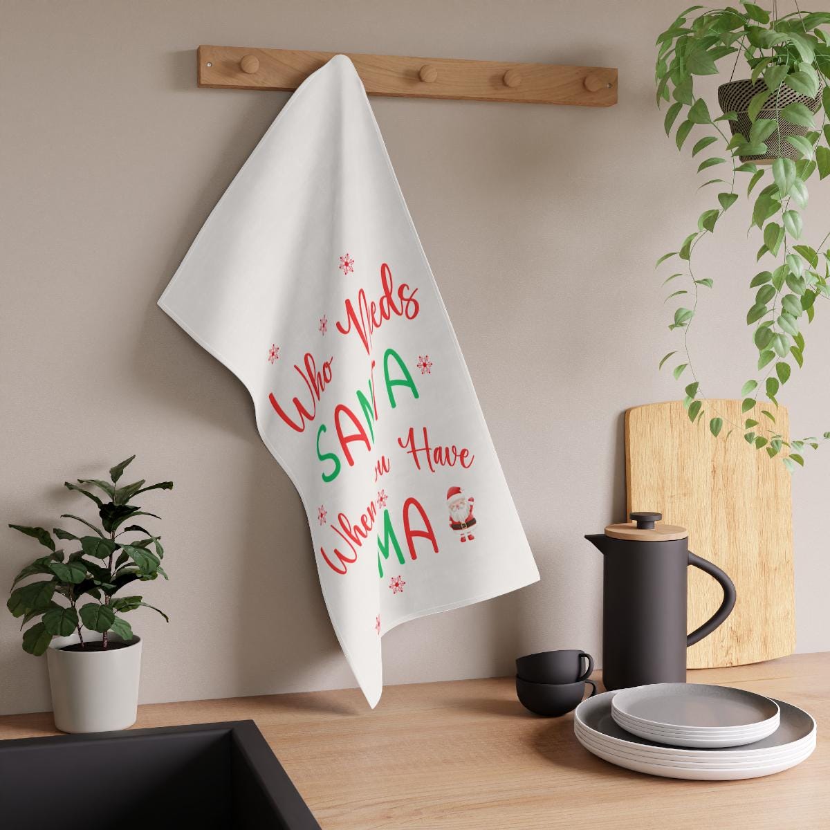 Oma Gift, Who Needs Santa When You Have Oma, Christmas Gift for Oma, Oma Fans, Best Oma Kitchen and Home Decor Dish Towel