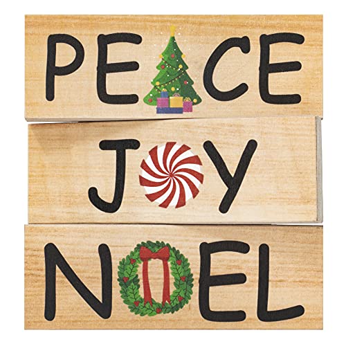 JennyGems Christmas Decorations Indoor, Peace Joy Noel Wood Signs, Set of 3 Wood Christmas Blocks, Tiered Tray Decor, Christmas Decor, Christmas Tree Peppermint Wreath, Holiday Decor