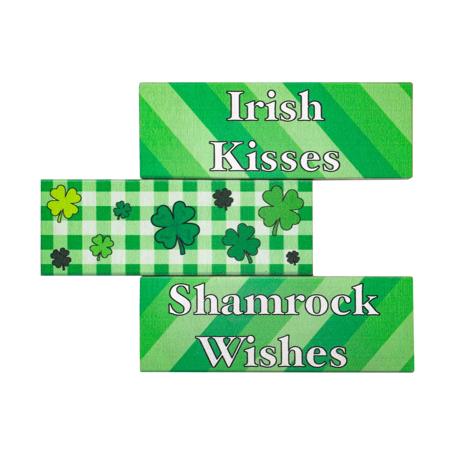 JennyGems St Patricks Day Decorations, Irish Kisses Shamrock Wishes, St Patricks Day Tiered Tray Decor, 3 Piece Wooden Block Set, Irish Gifts