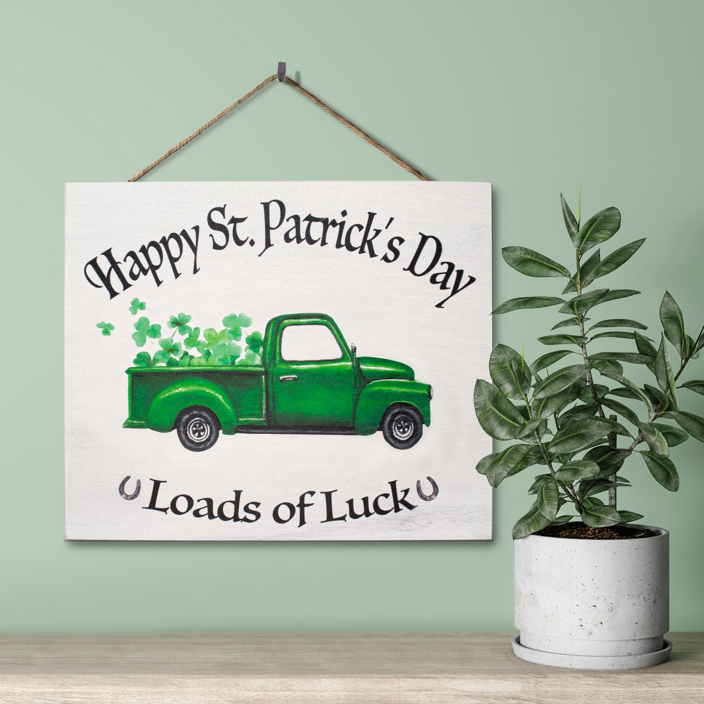 JennyGems St Patrick's Day Decorations, Front Door Welcome Sign, Happy St. Patrick's Day Loads of Luck Wooden Sign, Made in USA