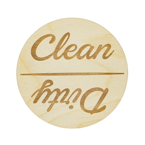 Magnetic Dishwasher Sign for Kitchen, Cute Reminder for Clean or Dirty Dishes, Round Wooden Magnet with Inspirational Quote, Rustic Home Decor for Microwave or Fridge