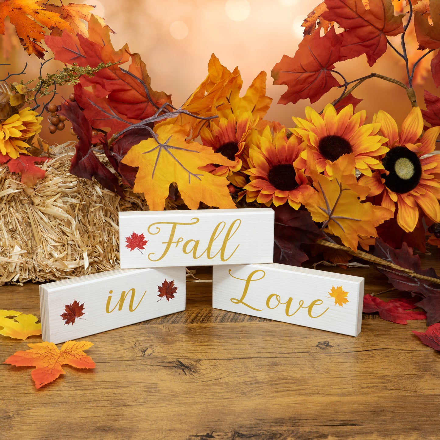 JennyGems Fall in Love Wood Blocks Signs, Fall Decor, Fall Tiered Tray Decor, Fall Mantel Decorations, Tabletop Fall Decorations, Mini Fall Decor, Fall Bridal Shower, Fall Wedding, USA Made