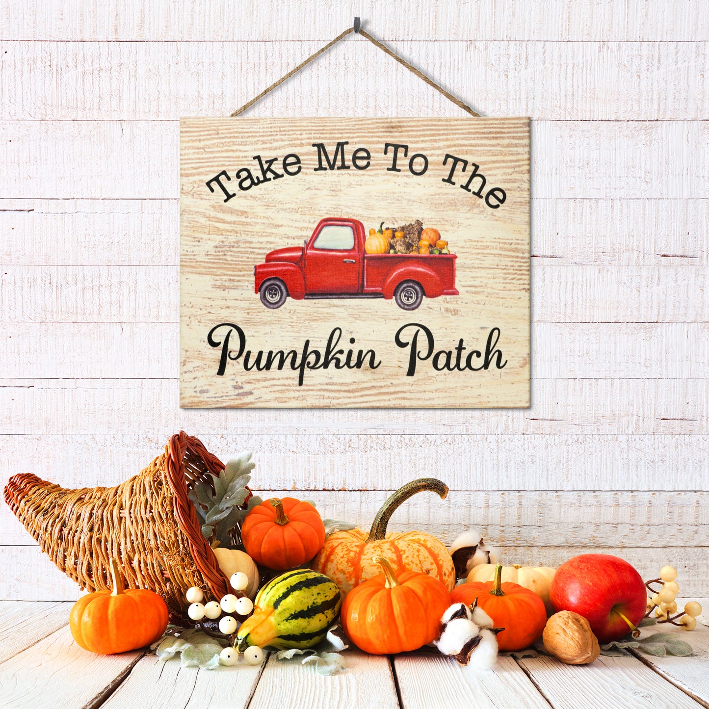 JennyGems Fall Decor, Take Me To the Pumpkin Patch Fall Harvest Sign, Thanksgiving Decorations, Fall Decorations for Home, Red Truck Sign, 10x12 Inches, Autumn Decor, Pumpkin Decor, Made in USA