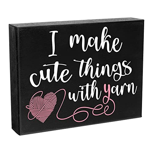 JennyGems Yarn Lovers Gifts, Yarn Sign Craft Room Decor, Crocheting Gifts, Knitting Gifts, 8x6 Inch Wood Sign, I Make Cute Things With Yarn, Gift for Knitters Crochet Lover