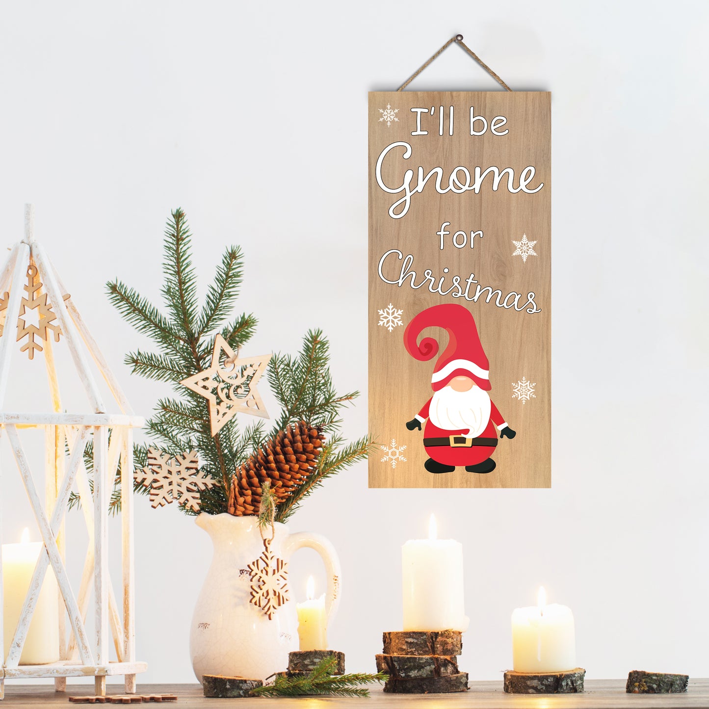 JennyGems Christmas Decor, Gnome Christmas Decorations, I'll Be Gnome for Christmas, 6x13 Inch Wood Sign, Christmas Front Door Decorations Door Wreath Sign, Gnome Gifts, Cute Christmas Signs