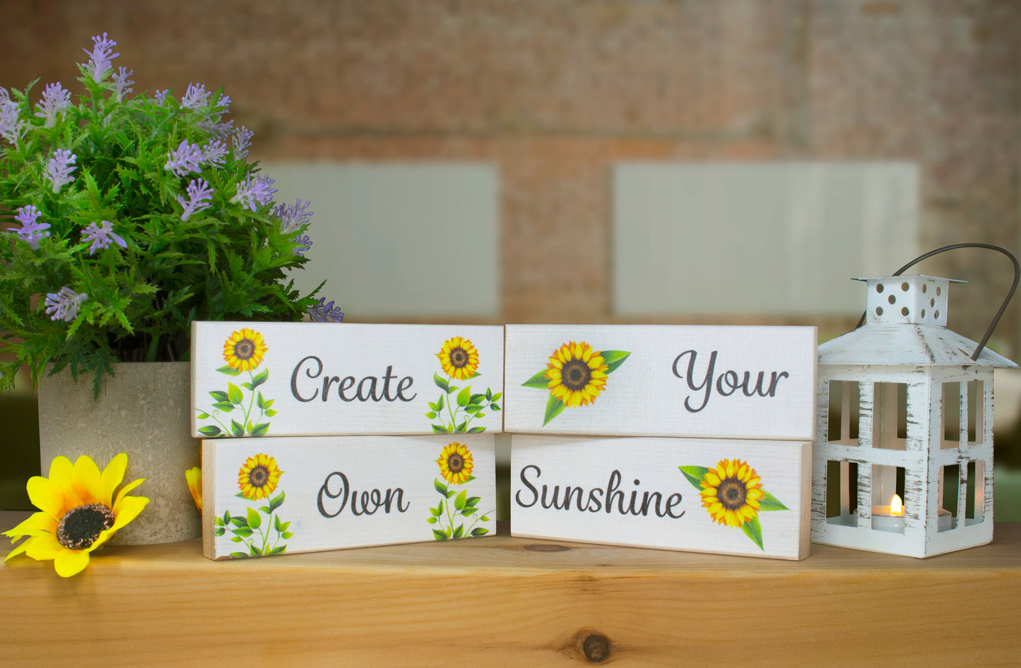 JennyGems Sunflower Sunshine Decor Signs Gifts, Create Your Own Sunshine, Modern Farmhouse Tiered Tray, Tabletop Centerpiece Decoration Accent, Made in USA