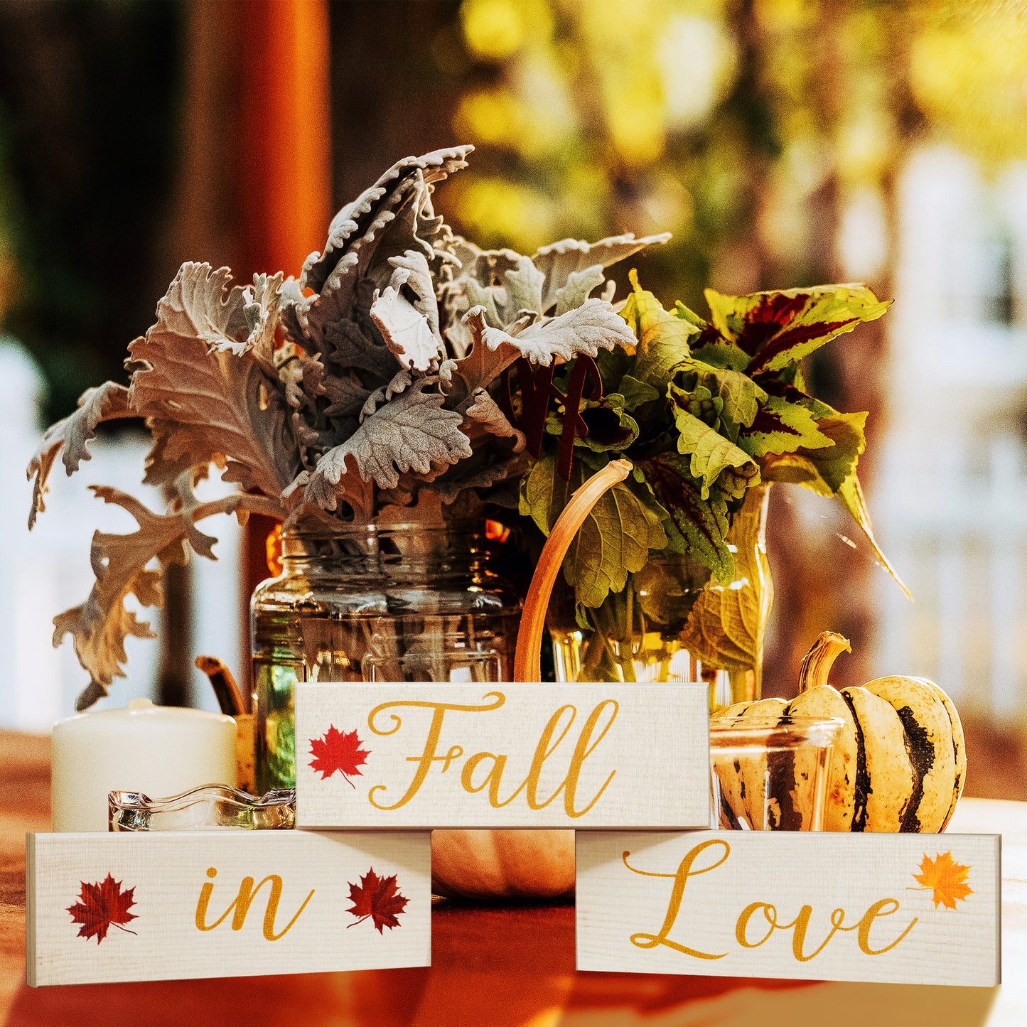 JennyGems Fall in Love Wood Blocks Signs, Fall Decor, Fall Tiered Tray Decor, Fall Mantel Decorations, Tabletop Fall Decorations, Mini Fall Decor, Fall Bridal Shower, Fall Wedding, USA Made