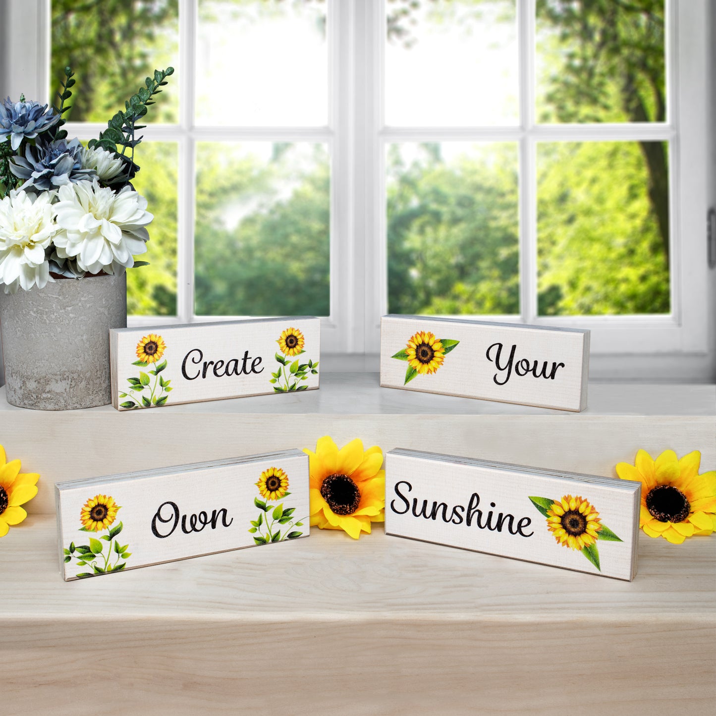 JennyGems Sunflower Sunshine Decor Signs Gifts, Create Your Own Sunshine, Modern Farmhouse Tiered Tray, Tabletop Centerpiece Decoration Accent, Made in USA