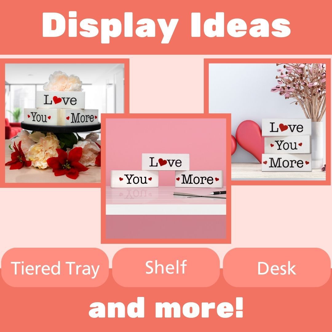 JennyGems Valentines Day Decor, Love You More 3 Piece Wooden Block Sign Set, Wedding Anniversary Engagement Decorations, Tiered Tray Decor, Made in USA