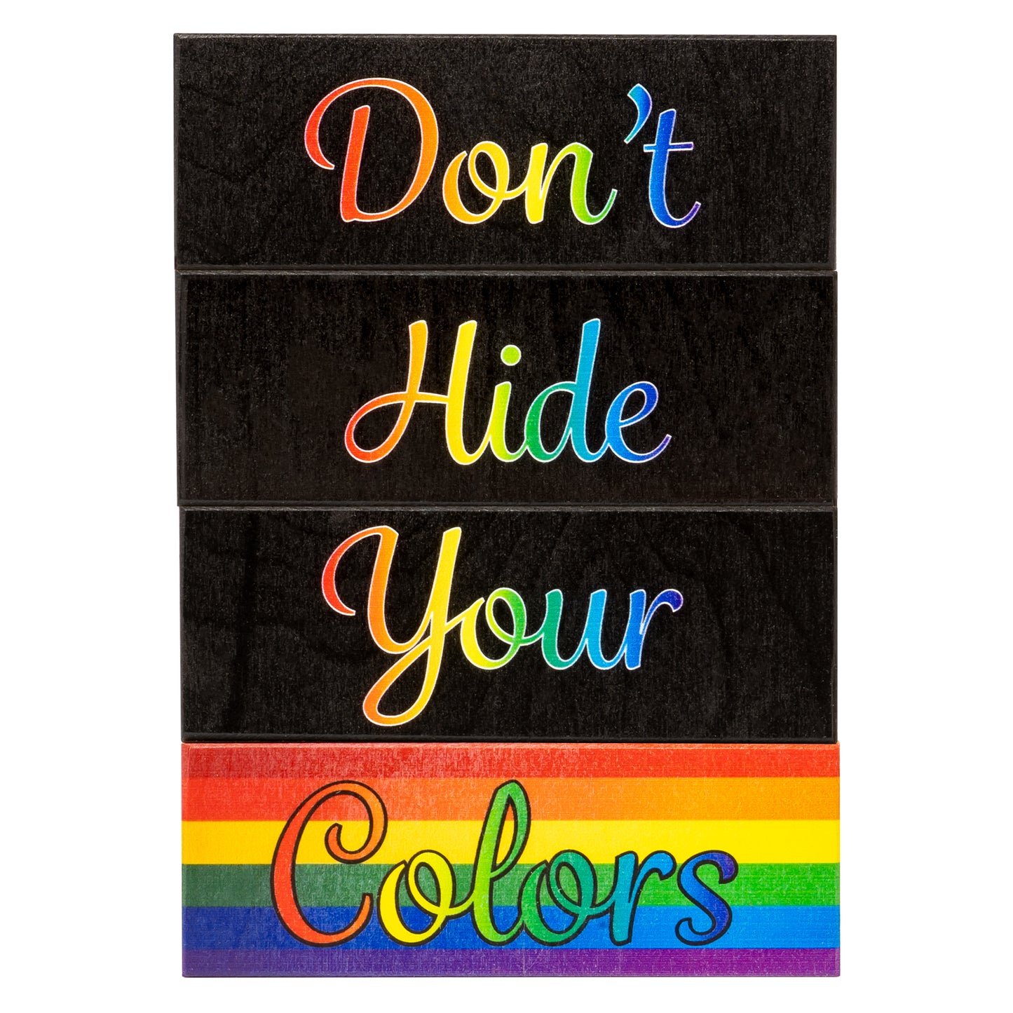 JennyGems LGBT Gifts, Don't Hide Your Colors 4 Piece Wooden Block Set, Pride Rainbow Tiered Tray Decor, LGBTQ Flag, Gay Pride Signs, Made in USA